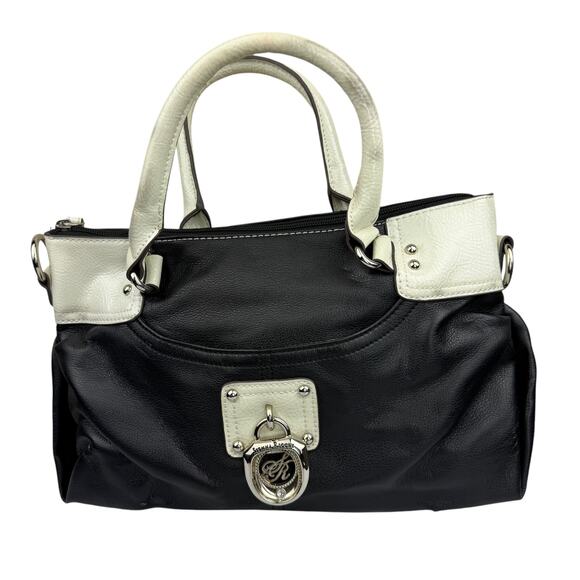 Sienna Ricchi Black White Vinyl Faux Leather Double Handle Handbag - Picture 1 of 13